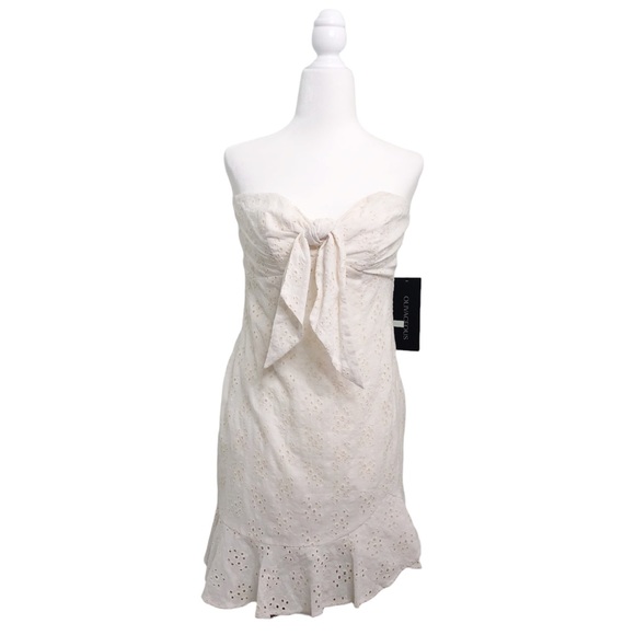 Olivaceous Eyelet Lace Mini Dress Sleeveless Ruffle - Picture 15 of 15